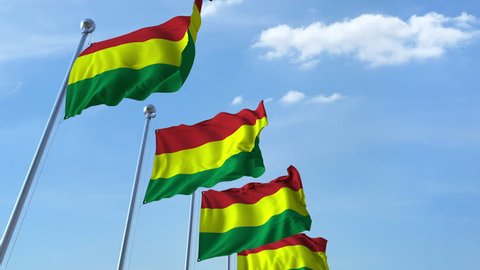 Many waving flags of Bolivia. Loopable 3D animation