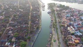 Hoi An, Vietnam: Aerial view of Hoi An ancient town which is well-known as the most famous destination for tourists-untouch 2.7k video.