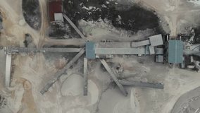 The chamber soars up above the stone crusher by the stone crusher. Top view of the stone crusher. Aerial video 4K