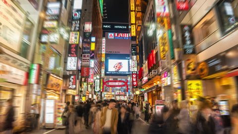 Tokyo, Japan - Mar 15, 2019: 4k hyperlapse video of walking along Kabukicho in Tokyo