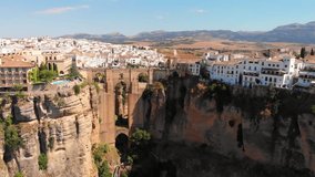 Aerial footage on a beautiful Spanish town - Ronda