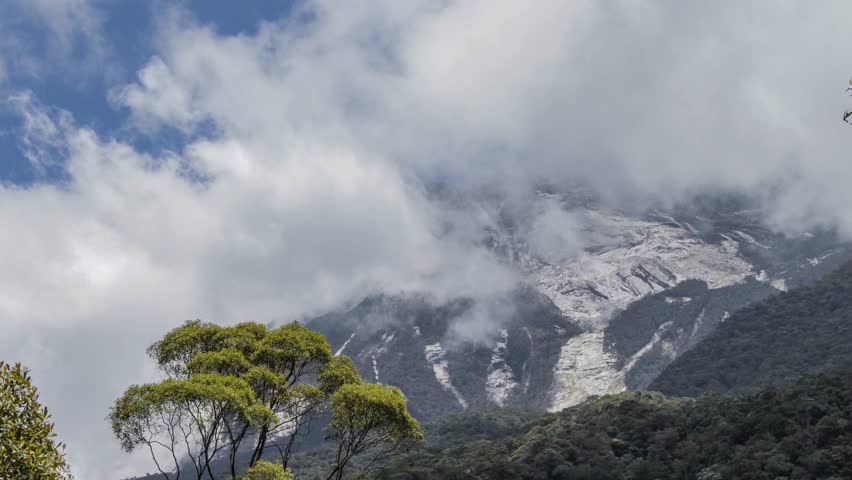 Timelapse of cloud moving in front of Mount Kinabalu in Borneo, Malaysia