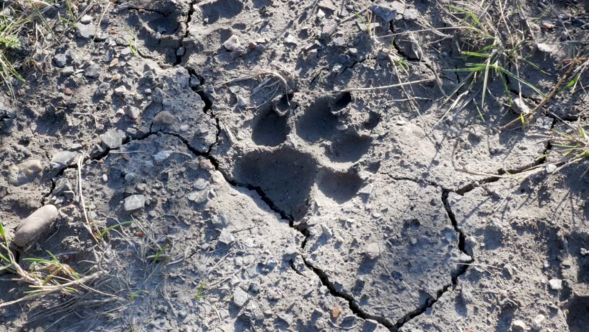 Paw Print Dried into Mud.