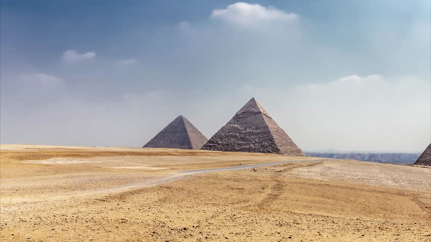 Panorama of the area with the great pyramids of Giza, Egypt