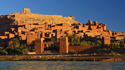 Ait Ben Haddou, Morocco during a bright sunny day. Fortified village (ighrem, ksar) on the former caravan route between Marrakesh and Sahara desert