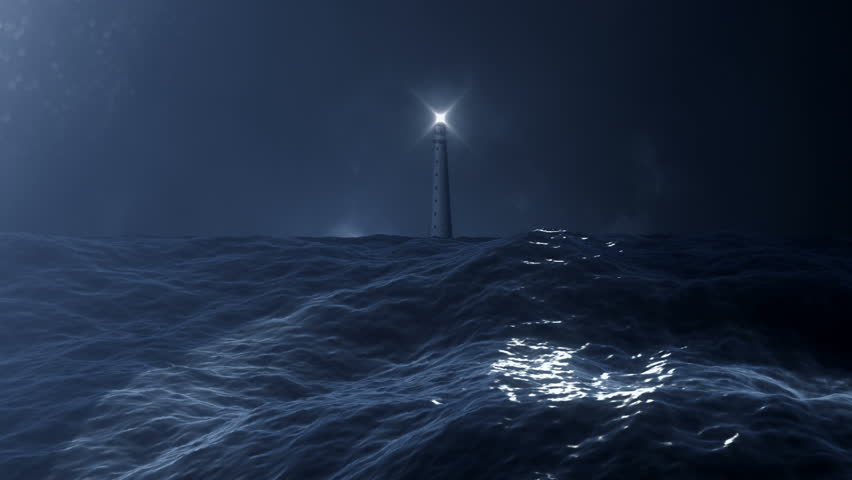 View on a Lighthouse from a Stormy Ocean