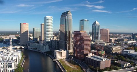 Tampa Bay & Skyline Over the Water, Aerial Drone