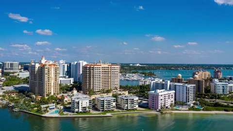 Aerial Hyperlapse / Timelapse of Downtown Sarasota, Florida and Sarasota Bay