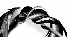 3D looped animation of abstract black-white ribbons twisting and move around with glitter in the light. 4k seamless footage with luma matte as alpha channel for easy change background. Ver. 48