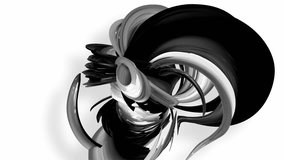 3D looped animation of abstract black-white ribbons twisting and move around with glitter in the light. 4k seamless footage with luma matte as alpha channel for easy change background. Ver. 36