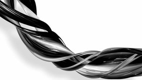 3D looped animation of abstract black-white ribbons twisting and move around with glitter in the light. 4k seamless footage with luma matte as alpha channel for easy change background. Ver. 64