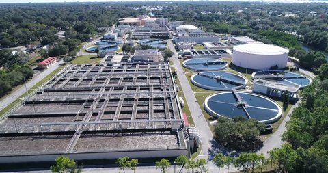 Flyover of a water treatment plant facility