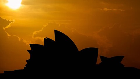Sydney, August 2015: Iconic Opera House in Silhouette at Sunset, Australia