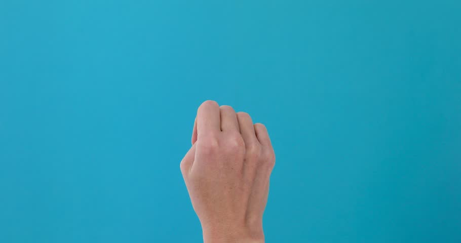 Closeup of isolated on blue adult female hand counting from 0 to 5. Woman shows fist fist, then one, two, three, four, five fingers. Manicured nails painted with beautiful polish. Math concept. Royalty-Free Stock Footage #1027206869