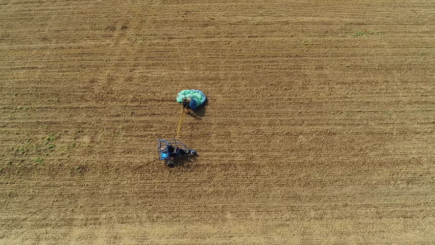 Powered Parachute flight preparation near Mt. Tabor. Israel. 