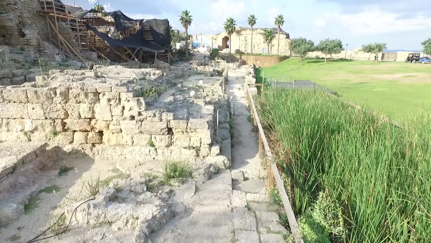 Fly-by the Restoration Works and Promenade at Caesarea. Israel. 