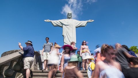 Rio de Janeiro, Brazil, South America - CIRCA 2016: Cristo Redentor (Christ Redeemer) statue on Corcovado mountain, 4K time lapse