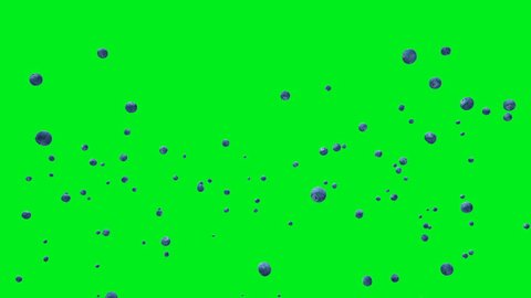 Blueberries flying in slow motion against Green Screen