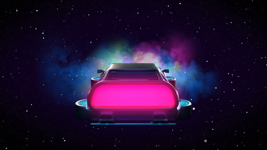 flying car of the future, retrowave style in space whit stars Royalty-Free Stock Footage #1027220702