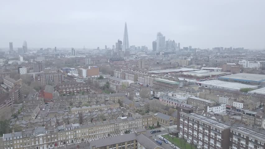 London Aerial Residential Pan Up and Reveal Drone Industrial Tower Block