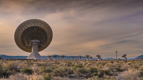 Time Lapse Sunset Owens Valley Sunset Desert Mountains, California Radar Dish Observatory
