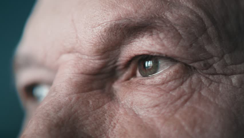 Close-up portrait of an old man. Eyes of an elderly man close-up in profile. A grown man looks away. Cool color, slow motion. 4K | Shutterstock HD Video #1027247009