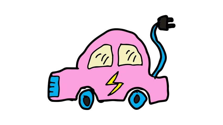 kids drawing white screen with theme of electric car