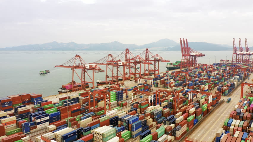 Shenzhen Freight Terminal Dock Full Containers Stock Footage Video (100 