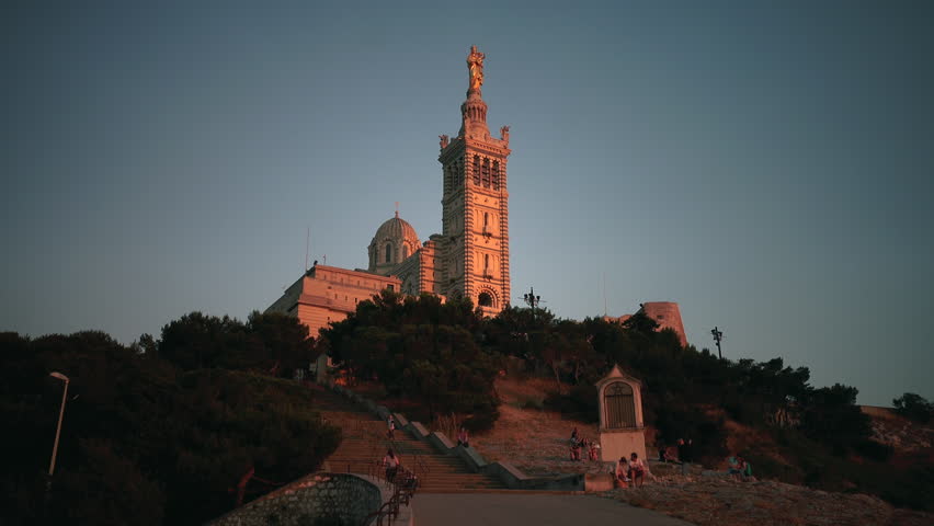 The church "Notre Dame de la Garde" in Marseille in South France,with the golden statue of the virgin maria and the baby in the top