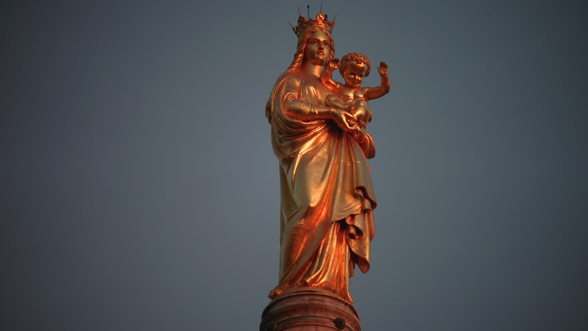 The church "Notre Dame de la Garde" in Marseille in South France,with the golden statue of the virgin maria and the baby in the top
