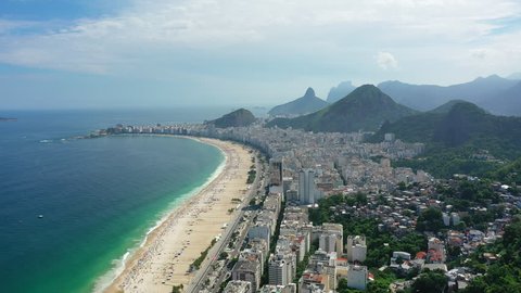Aerial view of legendary beach Copacabana (Praia de Copacabana) in city of Rio de Janeiro - landscape panorama of Brazil from above, South America