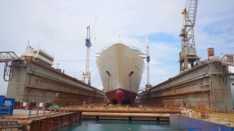 Freeport, Grand Bahama - MAR 16, 2019: Cruise ships renovation in drydock