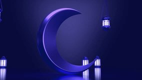 Ramadan Water Splash is a stock motion graphics pack that shows 2 clips of metallic crescent moon in a lamp-lit room. Water is poured over the moon and wets the floor