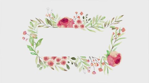 Watercolor flowered frame for scrping design on white background. Loop animation.