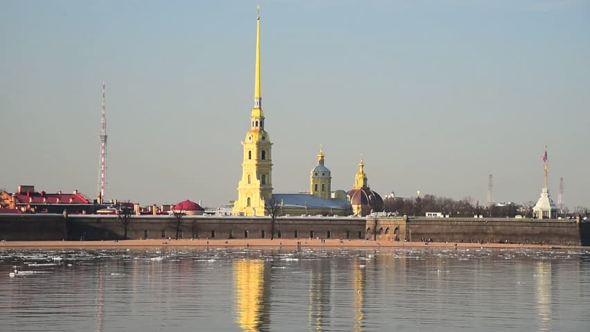 Spring view on Peter and Paul fortress, Neva river, Saint-Petersburg, Russia