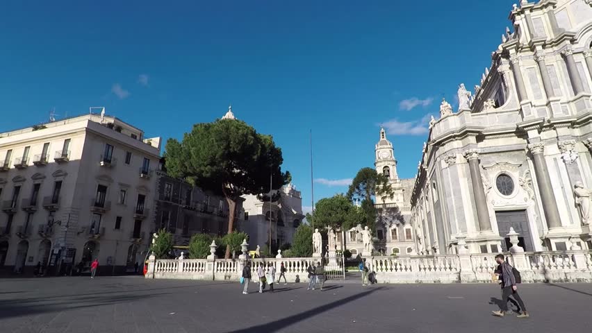 Cathedral Catania walking close up, duomo Catania, historic baroque basilica Catania, marble ancient dome