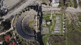 Aerial footage of the Antique Theater. Side, Turkey