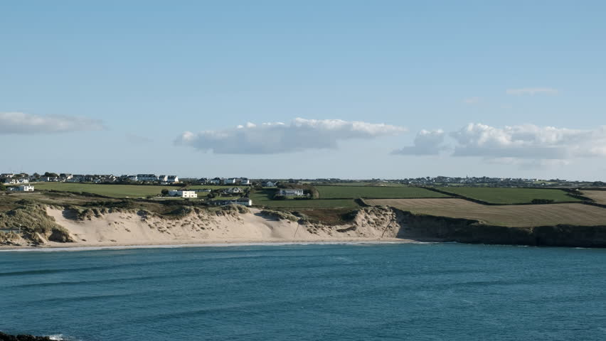 Views from Pentire Newquay to Crantock Beach, Cornwall on a sunny day.
