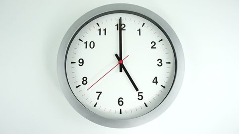 Time out, Clock display showing time 05.00 am, wall clock Red second hand minute Walk slowly, Time concept.