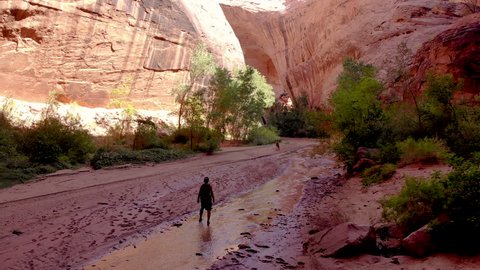 Стоковое видео: Hiking through Coyote Gulch in Grand Staircase-Escalante.