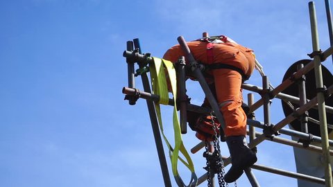 Working Height Fall Arrestor Device Worker Stock Footage Video (100% ...