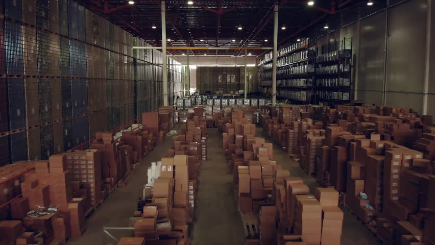 Warehouse inventory product stock for logistic background. Aerial view. Royalty-Free Stock Footage #1027381199