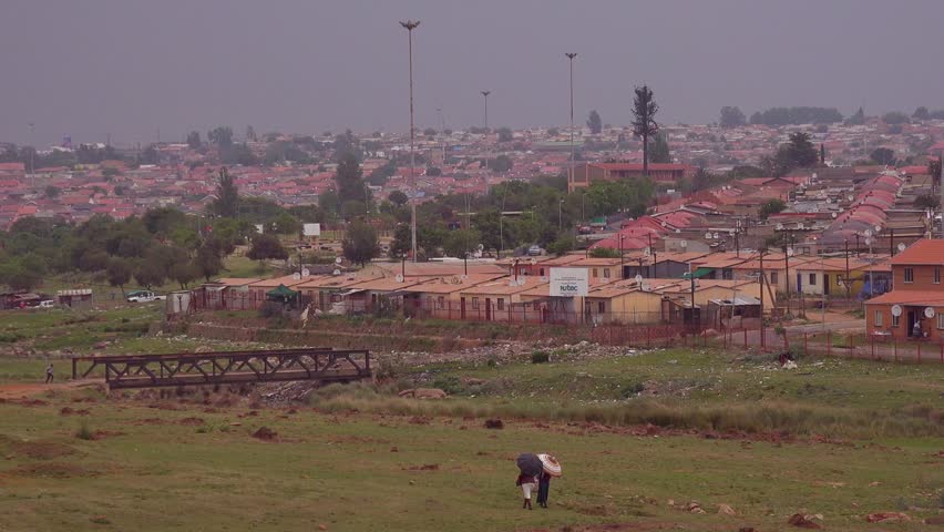 SOWETO, SOUTH AFRICA - CIRCA 2018 - Establishing shot of homes in Soweto Township, South Africa.