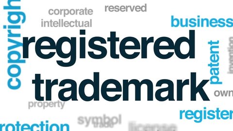 Registered trademark animated word cloud. Kinetic typography.