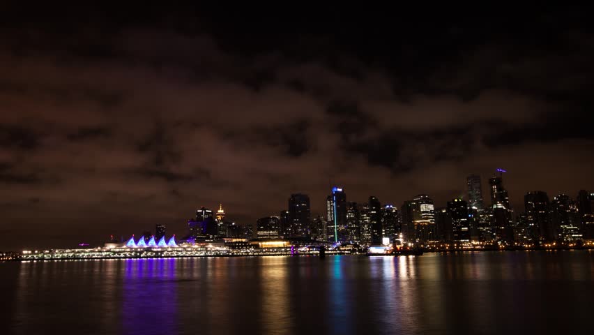 Skyline Vancouver at night time lapse