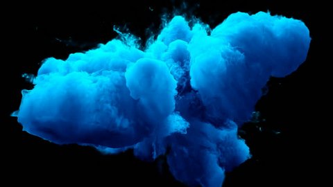 Blue Color Burst - colorful smoke powder explosion fluid ink particles slow motion alpha matte isolated on black