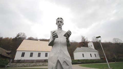 SMILJAN, CROATIA - NOVEMBER 11, 2015: Nikola Tesla sculpture by Mile Blazevic, Memorial Centre in Smiljan, Lika, Croatia on November 11. 2015.