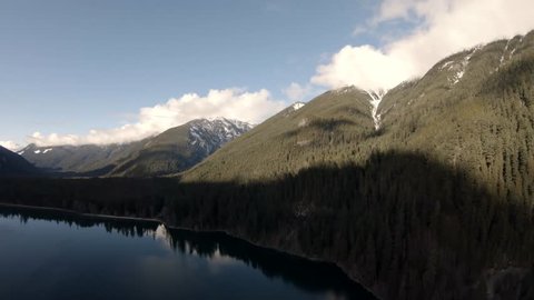 Aerial landscape view of Chilliwack Lake during a vibrant sunny day. Located East of Vancouver, British Columbia, Canada.