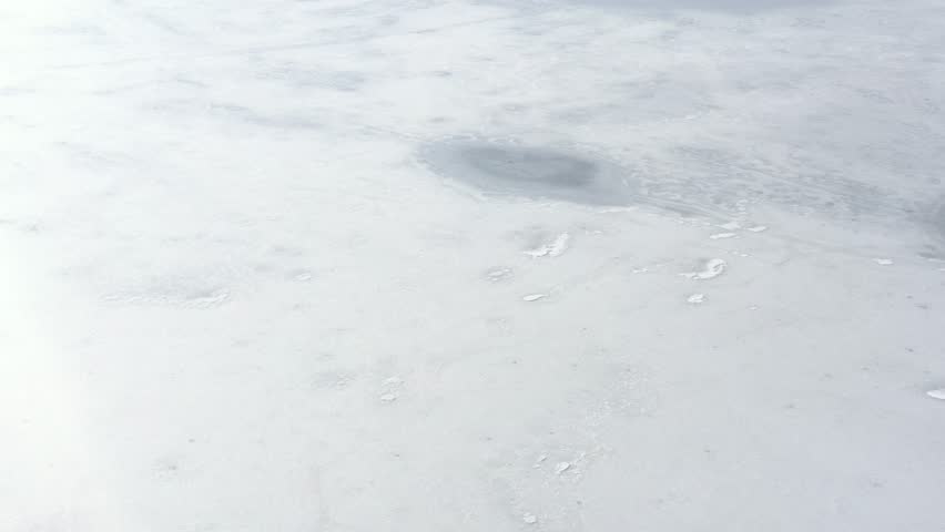 Winter scenery of frozen lake waters 4K aerial footage