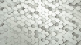 technology hexagon pattern background, Many white abstract geometric hexagons as wave, optical Illusion, computer generated 3D rendering backdrop